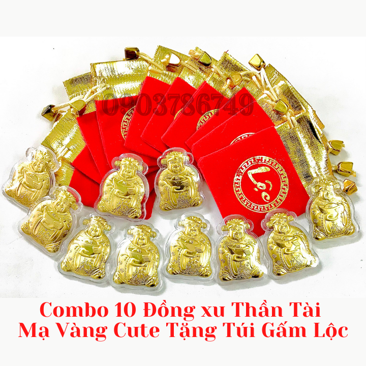 Combo 10 Ông Thần Tài Mạ Vàng Tặng Túi Gấm Lộc - SP005488